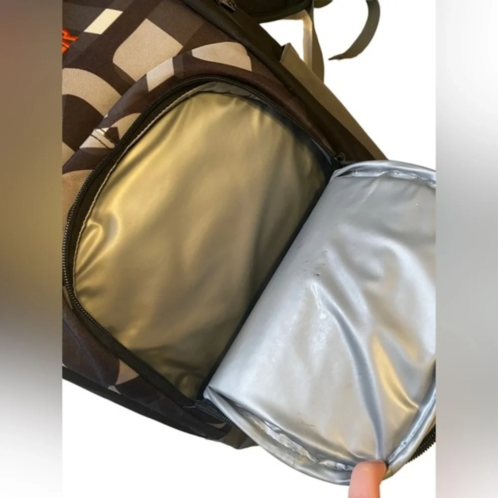 Quicksilver backpack book bag with laptop tablet sleeve. Orange and gray